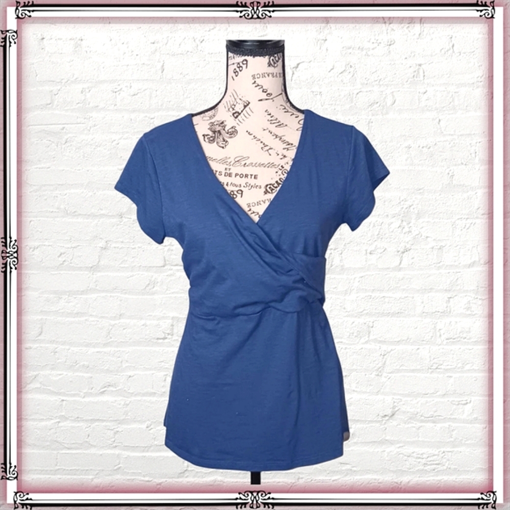 Horny Toad Blue V- Neck Faux Wrap Top Size Med